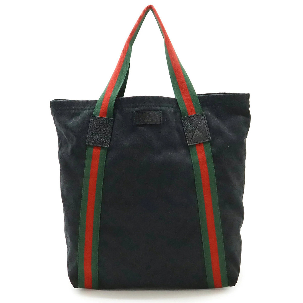 Gucci GG Canvas Sherry Tote Bag Shoulder Leather Black Green Red